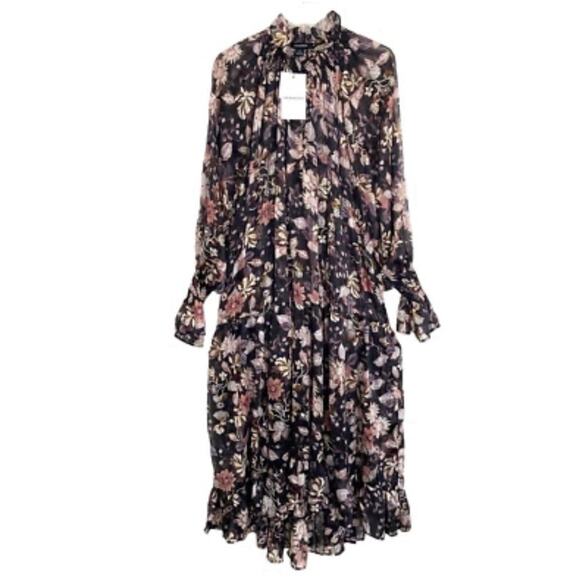 Sabina Musayev Geneva Floral Midi Dress Size XS Black Gold Metallic Sheer NWT - Picture 2 of 16